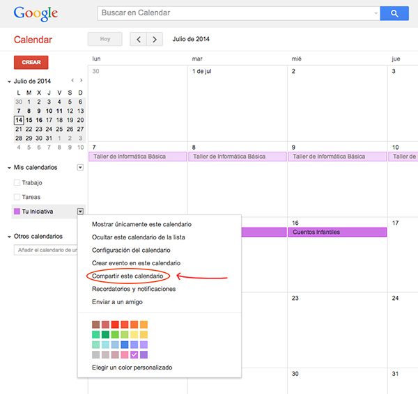 Compartir calendario en Google Calendar. Paso 1